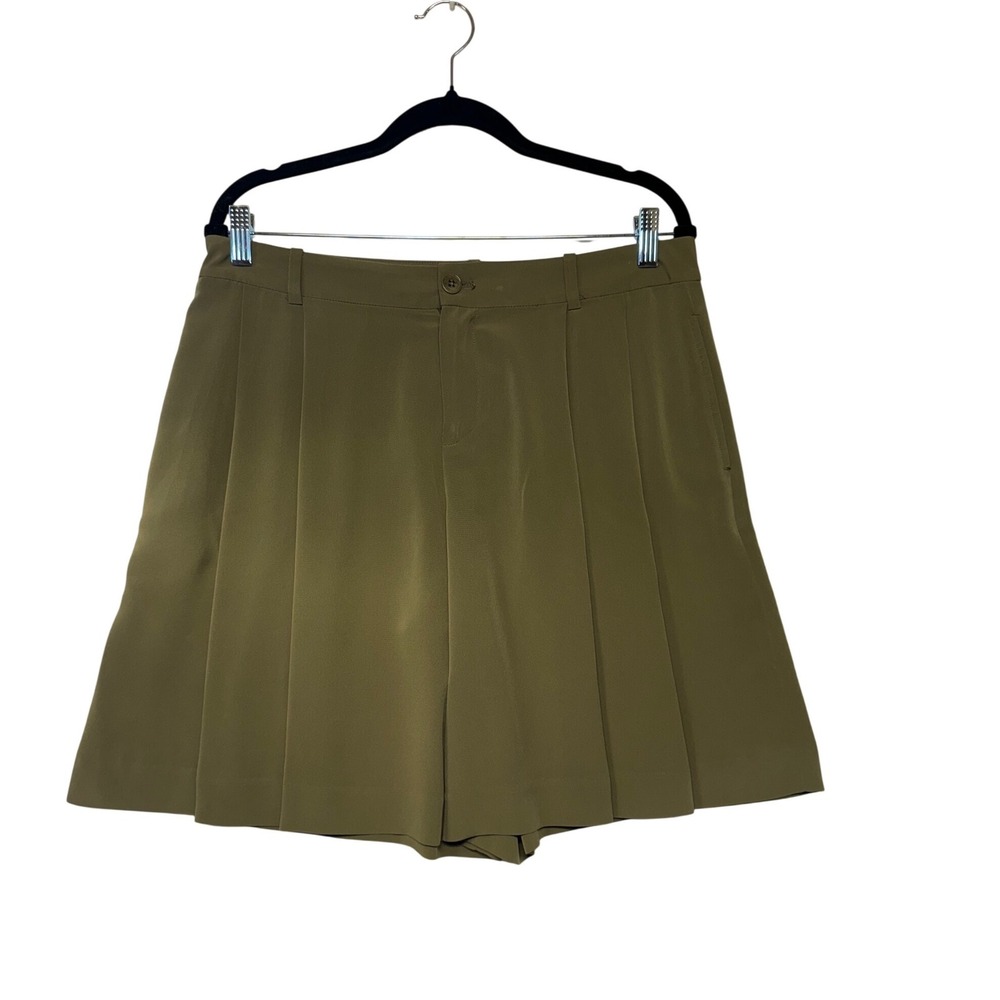 Lauren Ralph Lauren Olive Green High-Waist Pleated Shorts